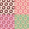 Four seamless patterns with colorful tasty glossy donuts