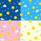 Four seamless patterns with happy stars