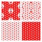 Four seamless vector patterns with panda bear in bathing suit and red and white polka dots