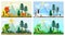 Four season landscape. Spring autumn summer winter weather nature scenery vector cartoon background