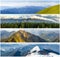 Four seasons mountains collage, several images of beautiful mountain landscapes at different time of the year, autumn, winter, sp