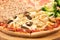 Four Seasons Pizza, mozzarella, onion, ham, tuna, broccoli, mushrooms, button