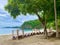 Four Seasons Resort Costa Rica at Peninsula Papagayo. Beach in front of the pacific ocean. Long and green trees on a clear day.