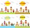 Four seasons - spring, summer, autumn, winter- happy kids isolated on white background. Vector illustration