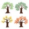 Four seasons trees. Vector seasonal tree vector set illustrations, beautiful natural spring fall summer garden seasoned
