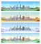 Four seasons. Urban landscape weather of summer winter spring and autumn vector cartoon ilustrations