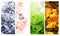 Four seasons of year. Set of vertical nature banners with winter, spring, summer and autumn scenes