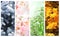 Four seasons of year. Set of vertical nature banners with winter, spring, summer and autumn scenes. Nature collage with seasonal