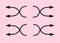 Four sets of black meandering arrows crossing against light rose pink backdrop