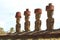 Four of Seven Gigantic Moai Statues of Ahu Nau Nau Ceremonial Platform, Anakena Beach, Easter Island, Chile