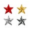 Four shiny stars: red, gold, silver, black.