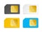 Four sim cards black, white, blue, yellow