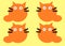 Four simple outline shapes of an orange tabby fat cat light yellow backdrop