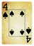 Four of Spades Vintage playing card - isolated on white