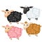 Four spotted cartoon sheep, vector animals