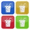 Four square color icons, fast food drink and straw