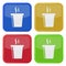 Four square color icons, hot fastfood drink, smoke