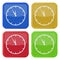 Four square color icons, last minute clock