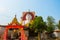 Four statues of sitting Buddhas. Pagoda Kyaikpun Buddha. Bago, Myanmar. Burma.