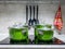 Four stewpots on induction cooker