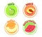 Four stickers with different fruits. Apple, peach, melon and watermelon.