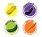 Four stickers with different vegetables. Corn, eggplant, cucumber and carrot.