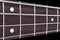 Four string bass guitar fretboard neck with selective focus