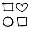 Four style square heart and round black grunge frame vector