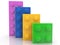 Four toy blocks of different sizes and colors in ascending order