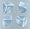 Four transparent ice cubes in blue colors