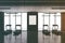 Four treadmills in a gray room, poster, toned