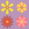 four type of flower blooming colorful soft petels abstract shape multi layer on violet background. top side for decorative image