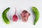 Four ugly vegetables on white background.