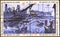 Four US postage stamps with painting of Boston Tea Party