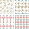 Four vector seamless pattern of seashell, starfish,coral and se