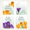 Four vertical banners Hello spring with yellow and purple crocus