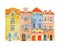 Four watercolor old stone Europe houses. Portugal architecture. Hand drawn cartoon illustration