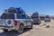 Four wheels drive cars ready for expedition  in the salar at Uyuni village in Bolivia