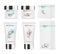 Four white cosmetic tubes with packs. Vector