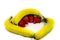 Four yellow and green banana`s and four strawberry`s