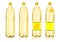 Four yellow plastic bottles with labels