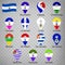 Fourteen flags the Departments of El Salvador -  alphabetical order with name.  Set of 2d geolocation signs like flags Departments