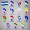 Fourteen flags the Departments of El Salvador -  alphabetical order with name.  Set of 3d geolocation signs like flags Departments