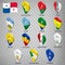 Fourteen flags the Provinces of Panama -  alphabetical order with name.  Set of  3d geolocation signs like flags Provinces of Pana