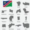 Fourteen Maps  of Namibia - alphabetical order with name. Every single map of Provinces are listed and isolated with wordings and