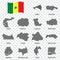 Fourteen Maps  of Senegal - alphabetical order with name. Every single map of Provinces are listed and isolated with wordings and