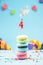 Fourth 4th  Birthday Card with Candle Blown Out in Colorful Macaroons and Sprinkles. Card Mockup