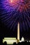 Fourth of July celebration with fireworks exploding over the Lincoln Memorial, Washington Monument and U.S. Capitol, Washington