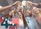 Fourth of July graphic with flag and ice cream against millennials toasting