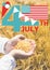 Fourth of July graphic with flags and ice cream against cornfield and hands filled with corn